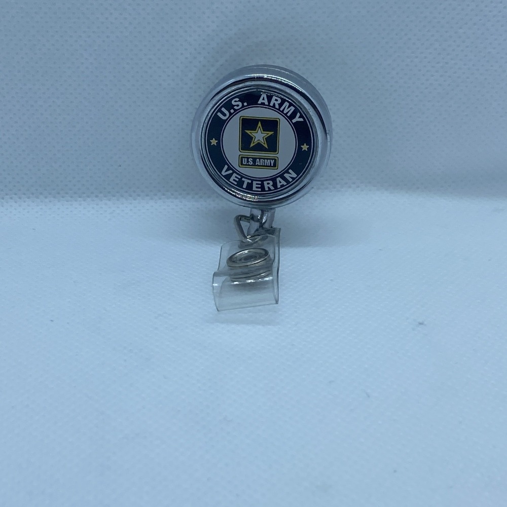 Retractable Metal Badge Holder With Clip U.S. Army Veteran Medical Nurse Doctor